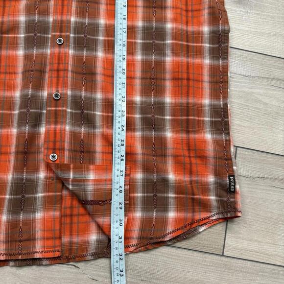 Prana Slim Fit Plaid Shirt Men Sz XL Red Brown Short Sleeve Outdoor Western Golf - Picture 8 of 9